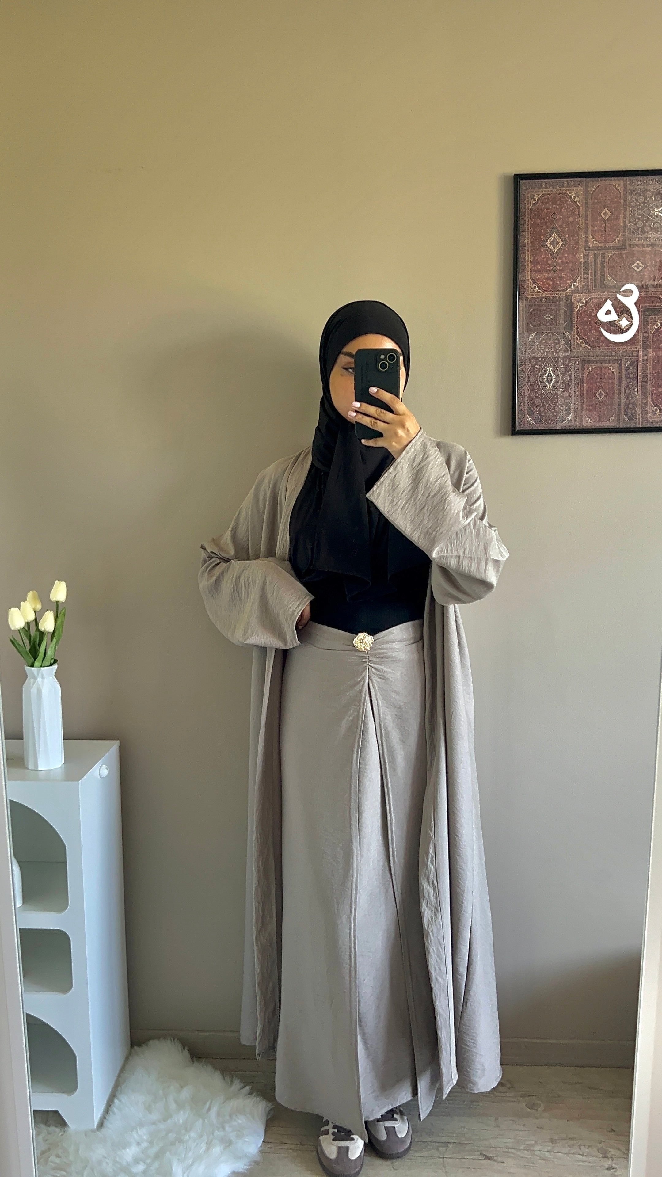 Ensemble Long Kimono & Jupe – Détail Doré - Beige